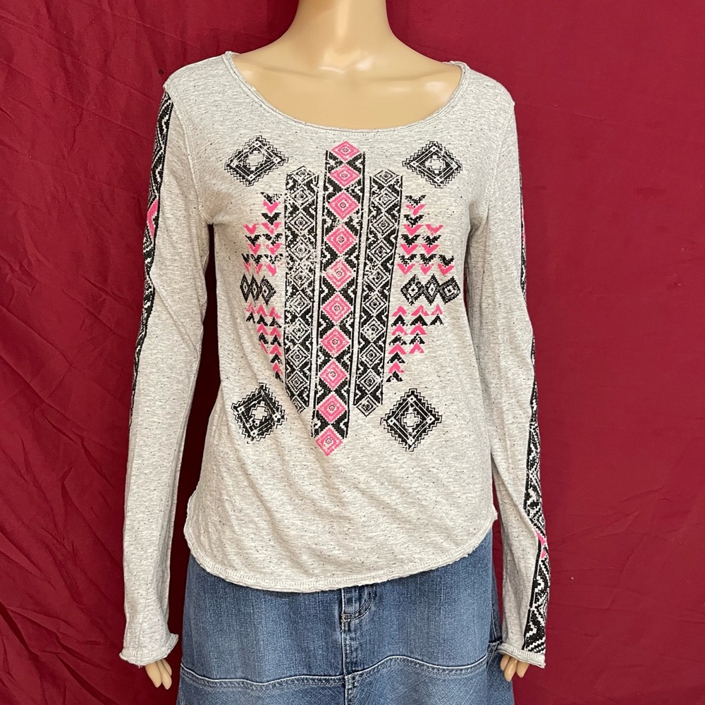 Rock & Roll Cowgirl Aztec Western Rhinestone Long Sleeve Shirt Medium